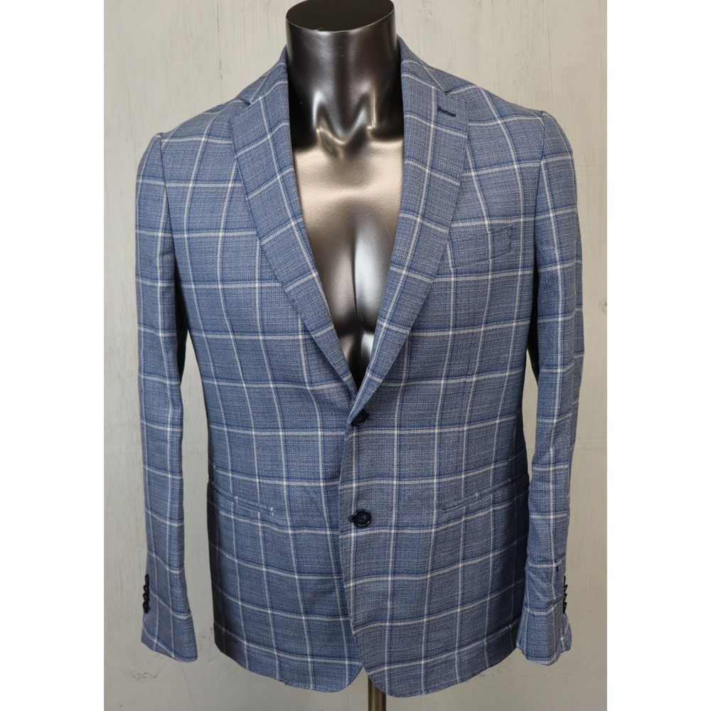 Mens EREDI PISANO 2 Button Jacket Sport Coat‎ Blue Window Pane Size 42R Wool